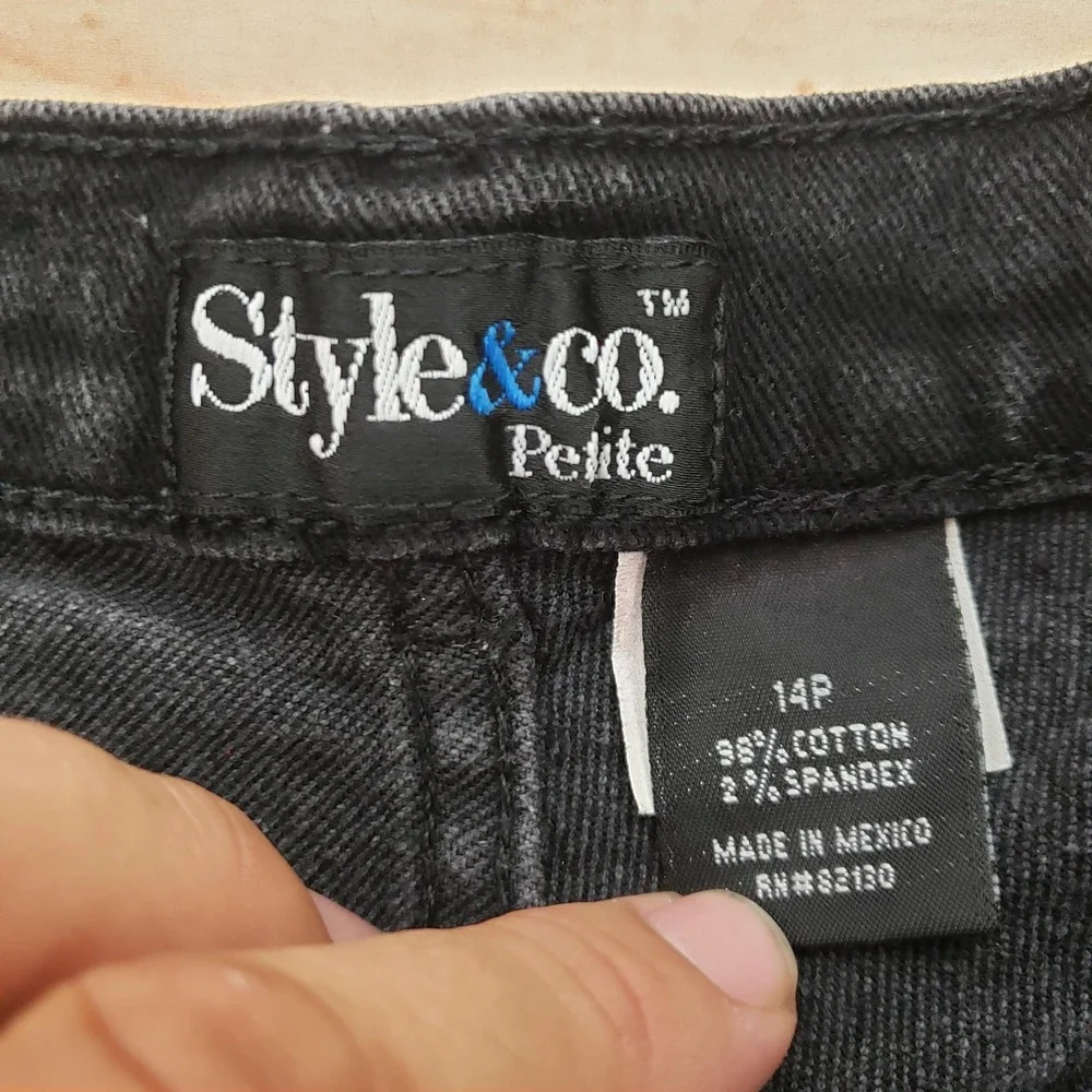 VINTAGE Style & Co Shorts Womens‎ 14P Black Denim Casual High Rise Petite Jean